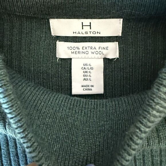 H by Halston LG Green 100% Merino Wool Mock Neck Knit Tank Preppy Quiet Luxury - Picture 8 of 11